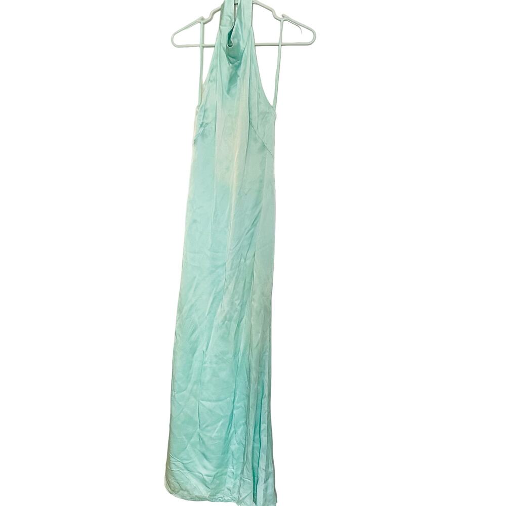 LAPOINTE Metallic Mint Green Halter Neckline Backless Satin Gown Dress Size 4 - Picture 3 of 15